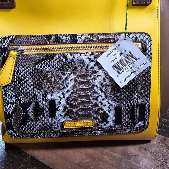Vera Bradley Small Ella Tote 18167-755905 Purse Faux Leather Maize Snake Print - Picture 3 of 5